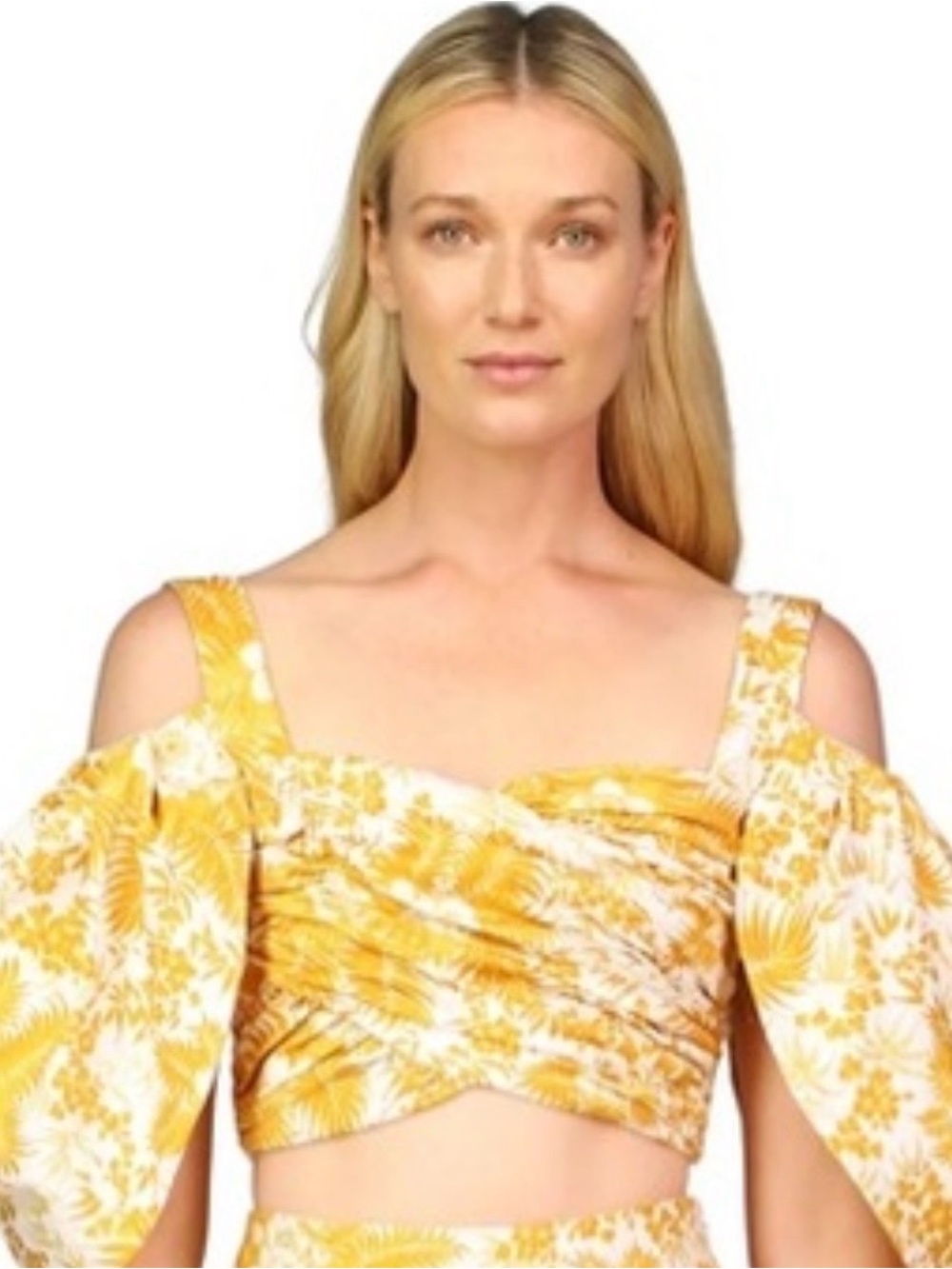 AMUR Yellow Floral Cold-Shoulder Crop Top